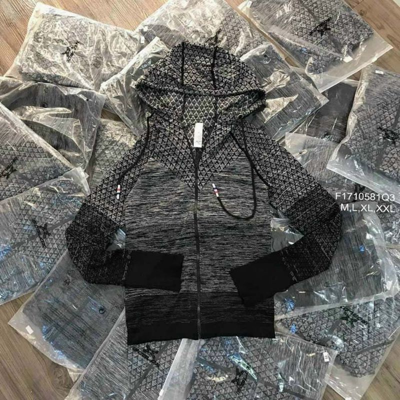 Áo khoác tập Gym Navy có nón kéo khóa tay dài xỏ ngón 1710