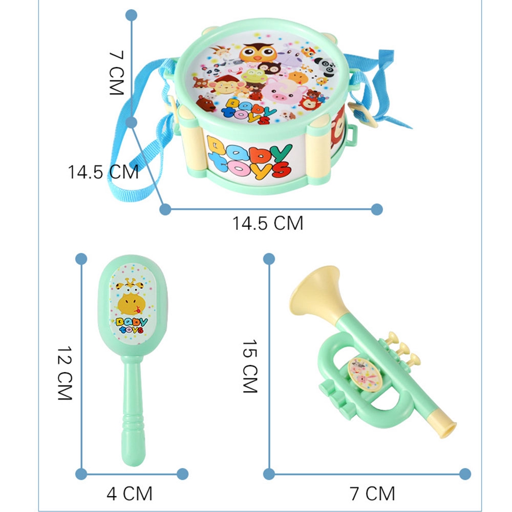 Bộ đồ chơi nhạc cụ 6 món cho bé gồm 1 trống 2 dùi trống 2 trống lắc và kèn)