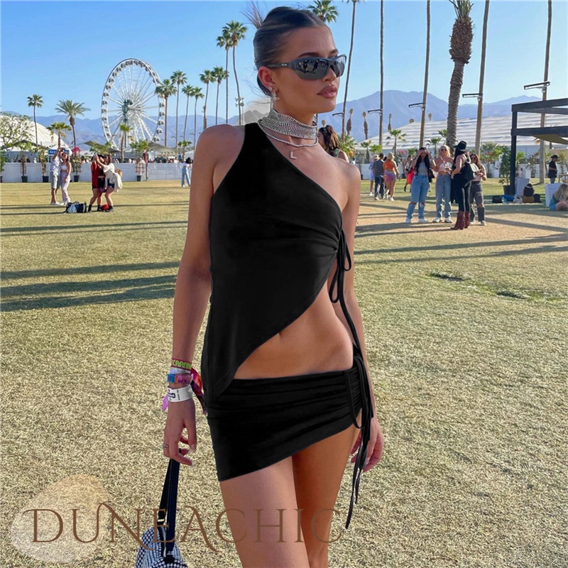 DUNEA Set Áo 2 Dây + Chân Váy Ngắn Thời Trang Nữ Tính