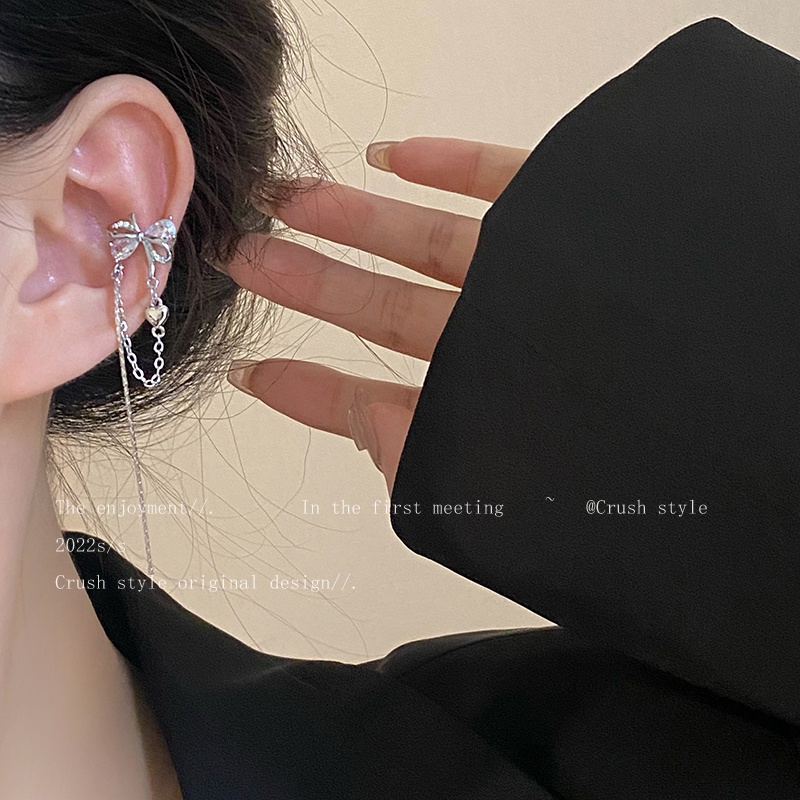 Bông Tai Tua Rua Thắt Nơ Đính Đá Thời Trang Cho Nữ