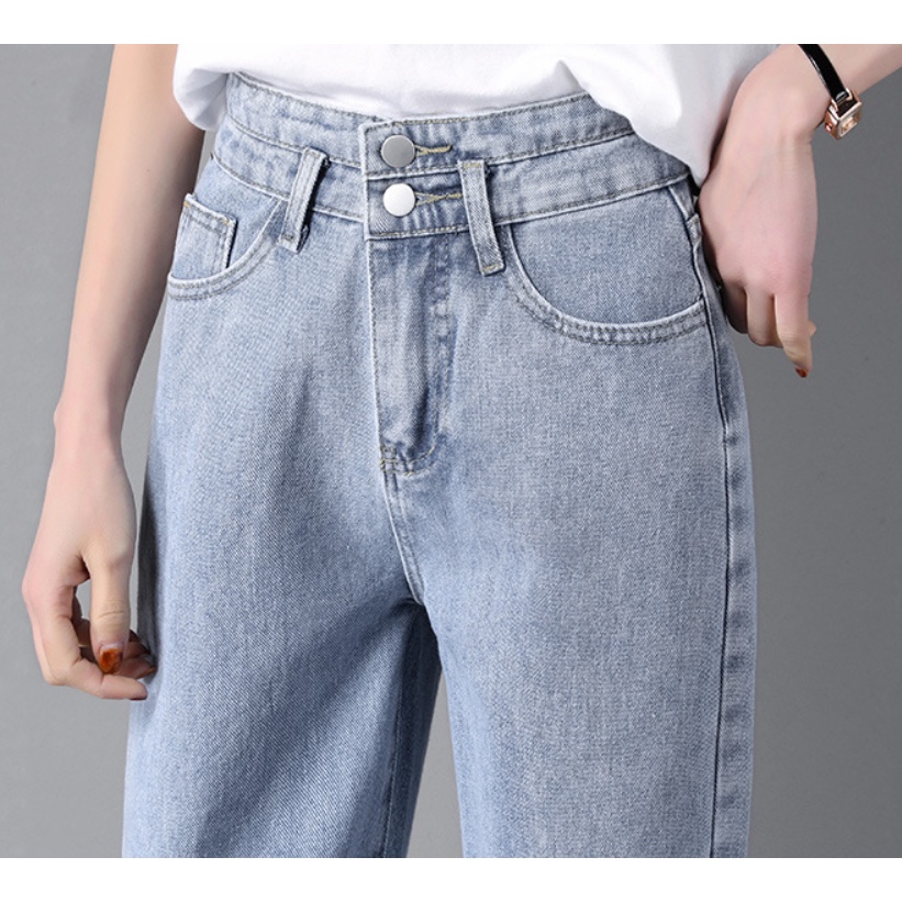 Quần jean baggy nữ lưng cao, quần bò form đẹp đi học ulzzang thời trang nữ 2 nút 2 cạp quần