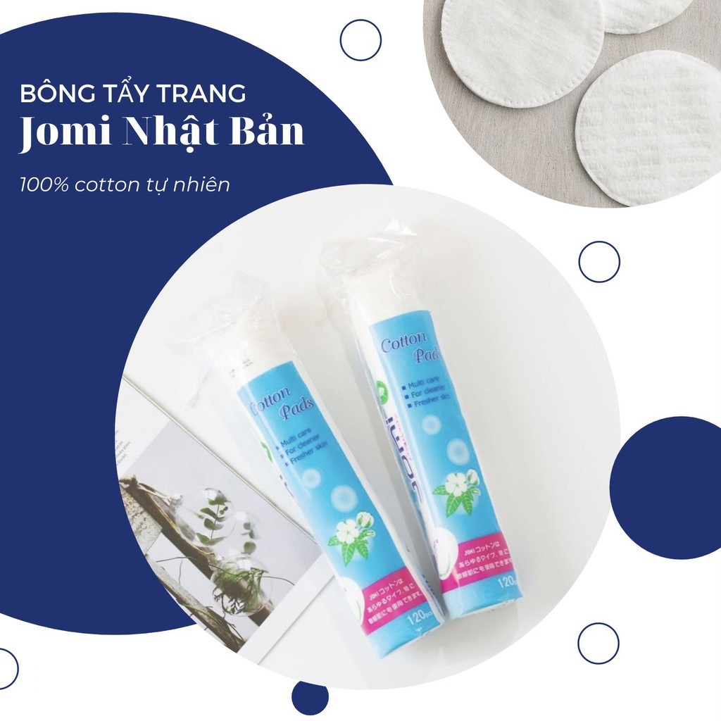 Bông Tẩy Trang Jomi Cotton Pad 100% cotton tự nhiên siêu thấm, siêu mịn, không gây xơ 120 Miếng