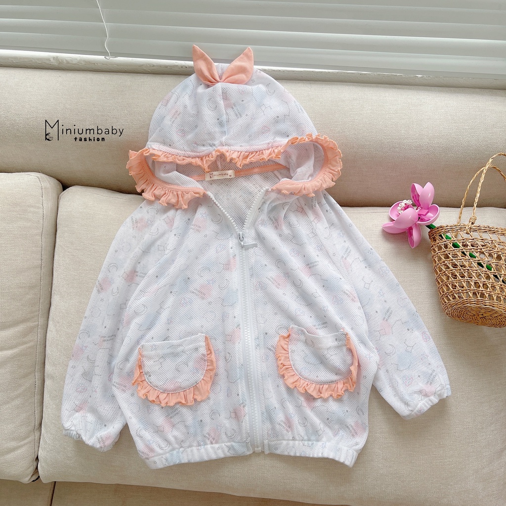 Áo khoác chống nắng cho bé gái, áo thiết kế đi biển, chất liệu cotton thông hơi dạng lưới miniumbabyfashion CN1218