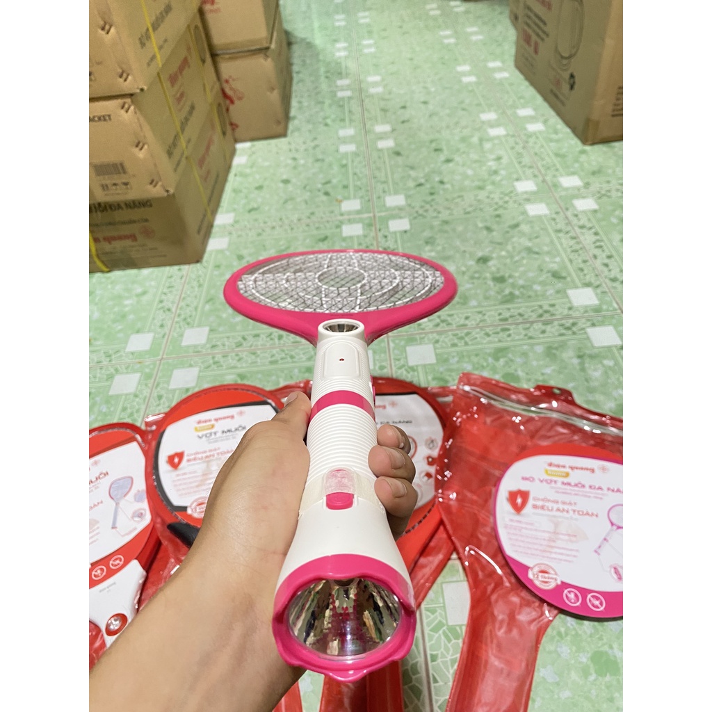 Vợt muỗi đa năng Điện Quang cao cấp ( Trắng - hồng ) Kiểu dáng thiết kế chắc chắn, cứng cáp bảo hành 12 tháng
