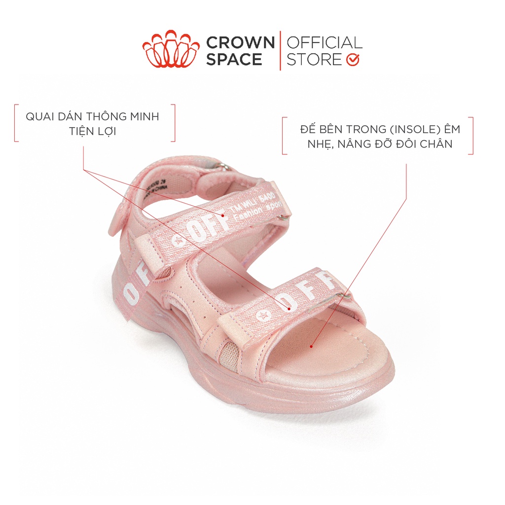 Dép Quai Hậu Sandal Bé Gái Đi Học Đi Chơi Crown Space Cao Cấp CRUK550 - Nhẹ Êm, Chống Hôi Chân Màu Hồng Size 26-36