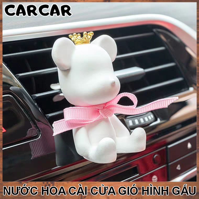 Nước hoa cài cửa gió ô tô hình chú gấu đeo nơ làm từ thạch cao cực dễ thương