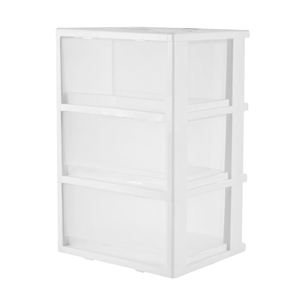 HomeBase STACKO Tủ nhựa 3 ngăn kéo có bánh xe FINE Thái Lan W42xH64xD36 màu trắng trong