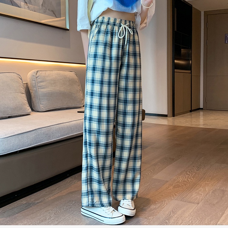 Quần dài SUXI lưng cao thiết kế dáng rộng thoải mái hoạ tiết kẻ sọc