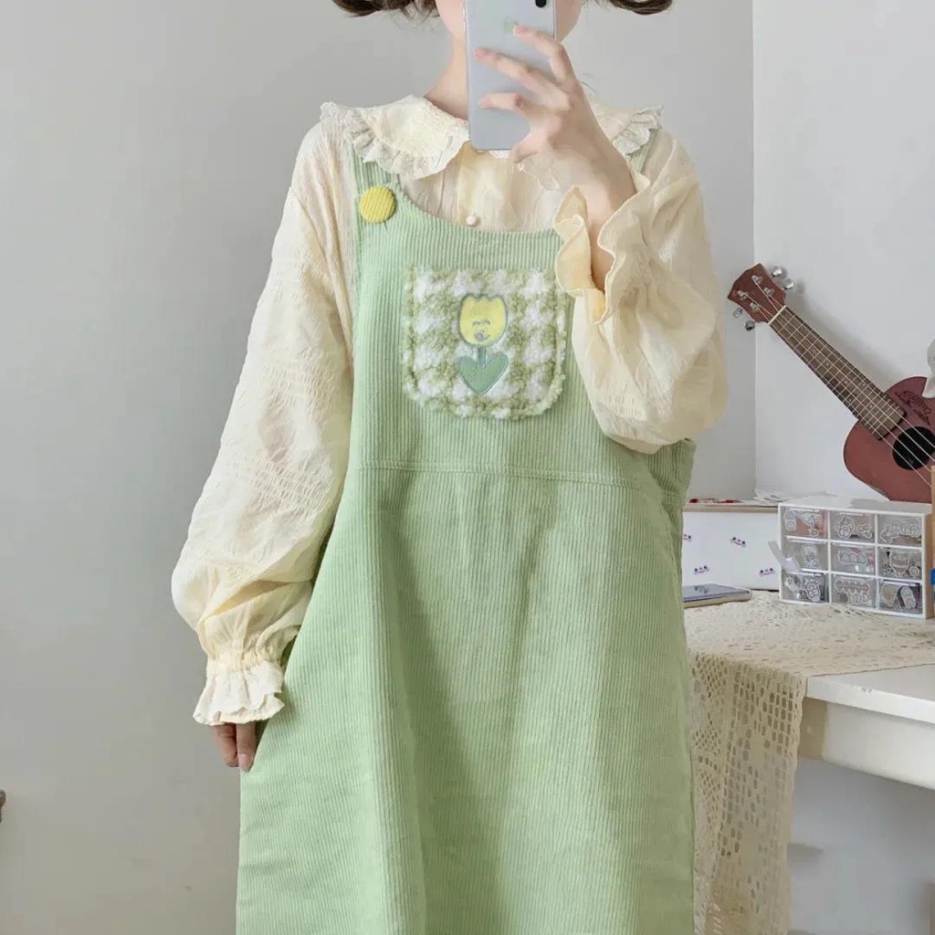 Set Áo Sơ Mi Và Đầm Yếm Xinh Xắn Dành Cho Nữ
