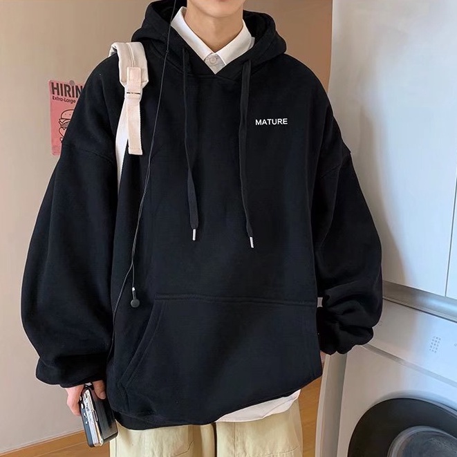 Áo Hoodie unisex Dáng Rộng Tay Dài Màu Trơn Thời Trang Hàn Quốc Trẻ Trung in cotton cổ tròn phong cách áo len Màu đồng nhất top