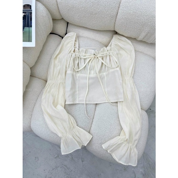 Áo Dài Tay Cổ Vuông Be Xinh