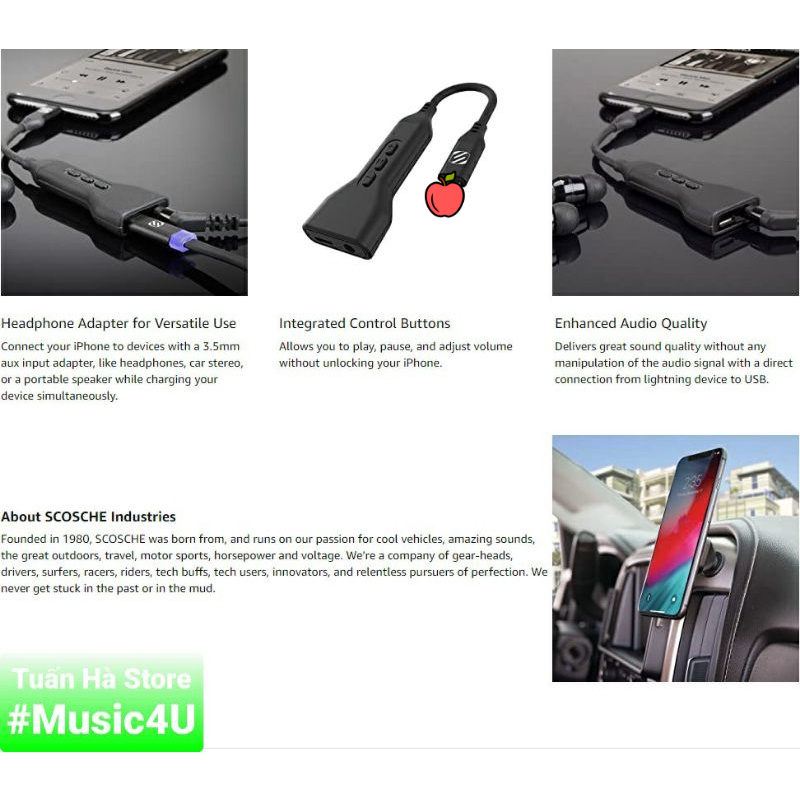 Jack chuyển đổi Adapter từ Light sang 3.5mm Scosche DAC Hi-Res Audio Anker Tuấn Hà Store