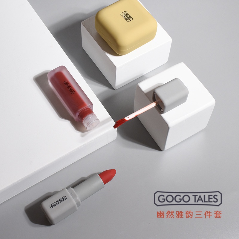 Set Son Môi GOGO Bộ 3 Món Make up Son Kem, Phấn Bắt sáng Học Sinh. Mua 1 Tặng 1 Son