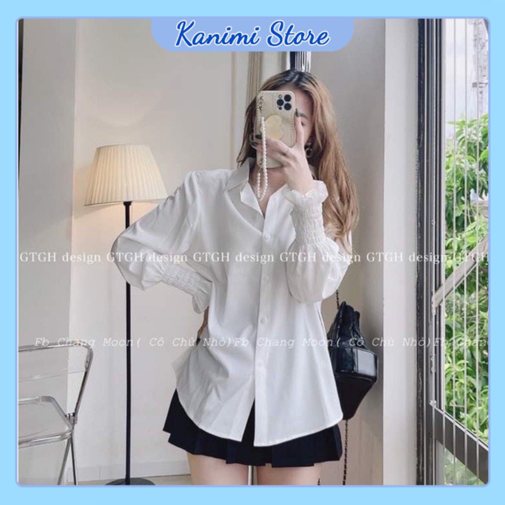 Áo sơ mi trắng nữ đi học tay dài bo chun, cổ bẻ trơn basic - sơ mi trắng học sinh Kanimi | BigBuy360 - bigbuy360.vn