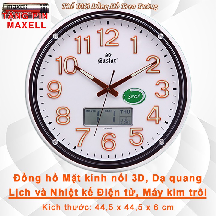 ĐỒNG HỒ TREO TƯỜNG TRÒN KIM ĐIỆN TỬ, MÁY ĐỒNG HỒ KIM TRÔI CÓ DẠ QUANG, LỊCH VẠN NIÊN VÀ NHIỆT KẾ ĐIỆN TỬ (584A)