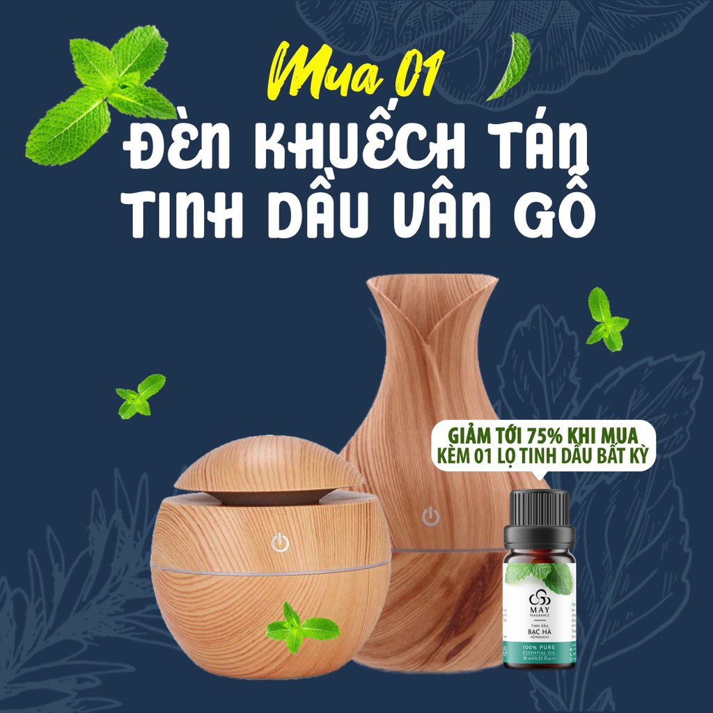 Đèn xông tinh dầu phun sương vân gỗ giá rẻ May Fragrance | Khử mùi, kháng khuẩn, thanh lọc không khí