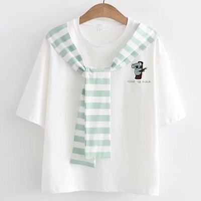 Áo thun nữ tay ngắn sọc thuỷ thủ thêu hình gấu Koala LTTA1225 (Trắng xanh lá) BEAUTYSALES