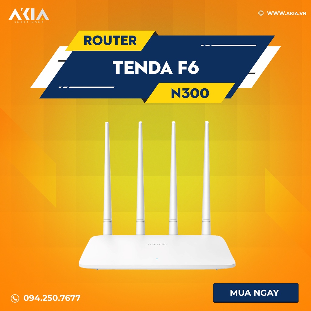 Bộ phát wifi Tenda F6 chuẩn N300, router wifi 4 anten, tính năng repeater, hẹn giờ bật/tắt