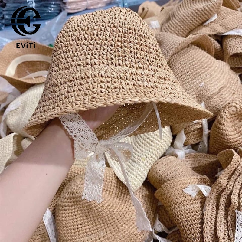 Mũ cói trẻ em  -  Mũ cói kèm dây buộc cằm  cho bé đi chơi đi biển, phong cách vintage