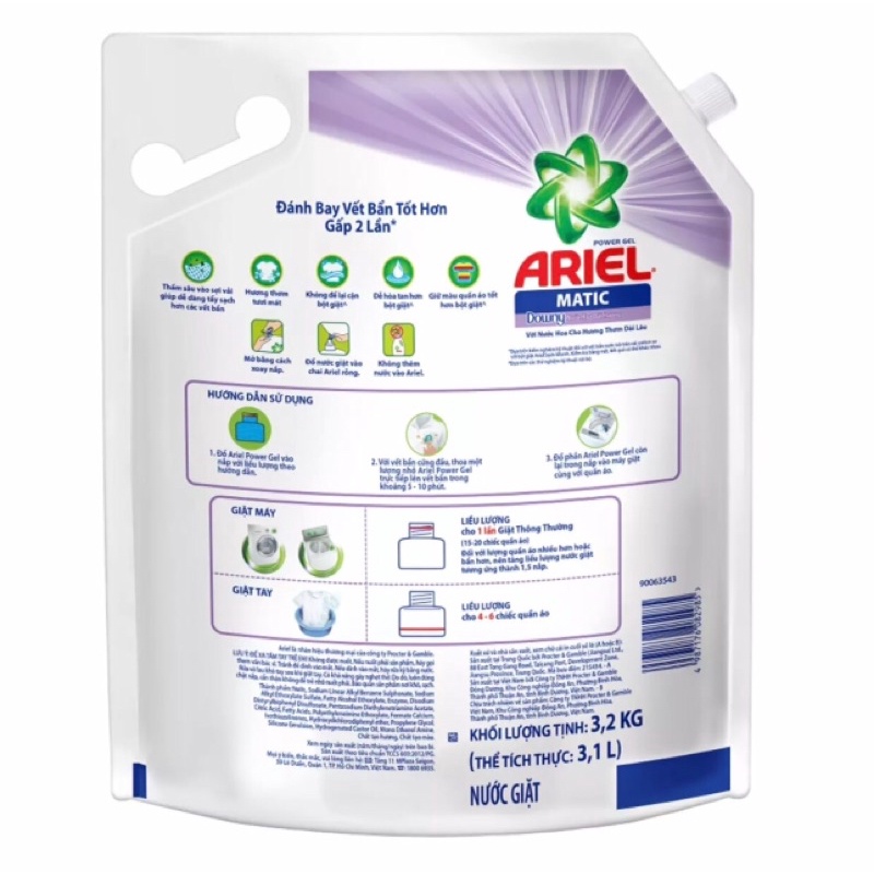 [MỚI] NƯỚC GIẶT ARIEL HOA OẢI HƯƠNG 3,2KG