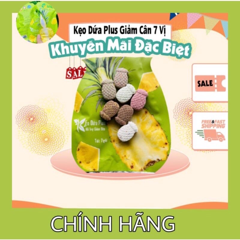 Kẹo dứa GIẢM CÂN plus chính hãng 7 vị, Giảm cân kẹo dứa chính hãng 100%, XỔ MỠ BỤNG VITC