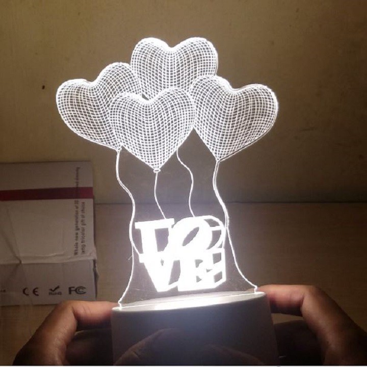 Đèn ngủ 3D trang trí hình 4 trái tim chữ LOVE