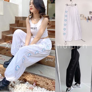 Quần jogger nữ nhiều tim ống rộng thời trang unisex/ Quần ống bom rút dây thời trang hàn quốc_xuongmaythuhien