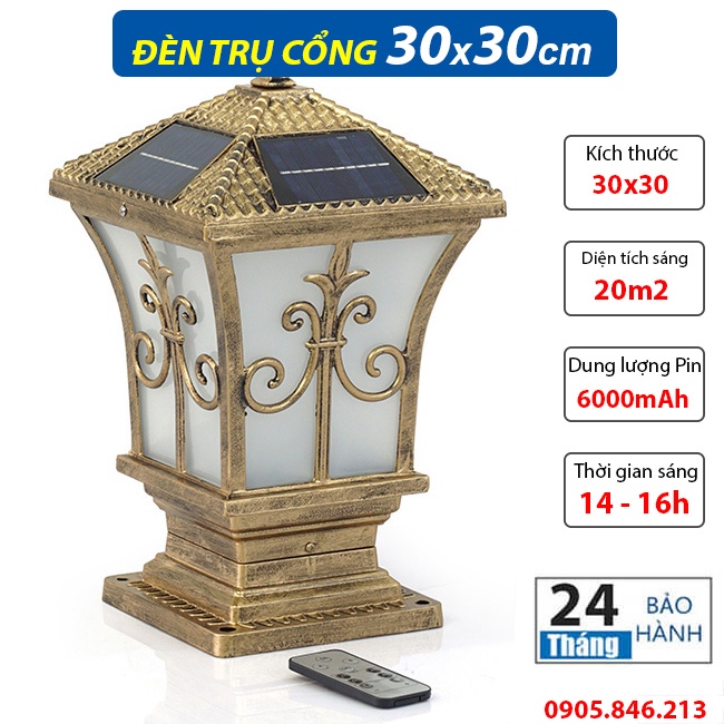 Đèn Trụ Cổng Năng Lượng Mặt Trời 20x20, 25x25, 30x30 - BH 24 tháng