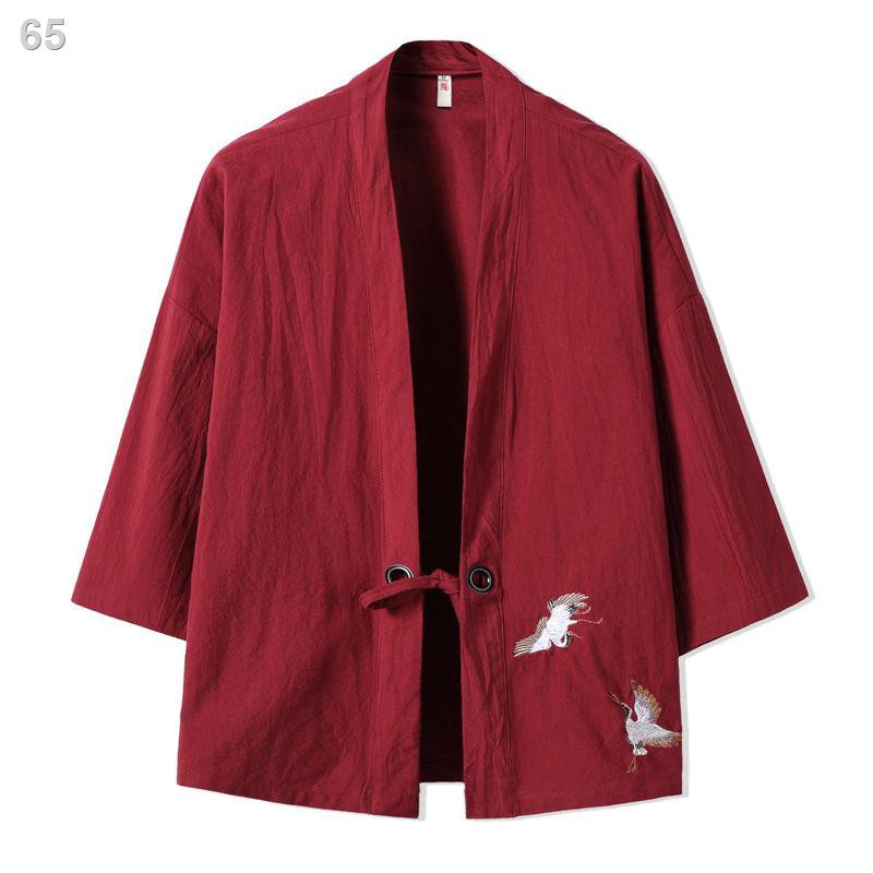 Áo khoác kiểu Trung Quốc nam tay ba phần tư Đường phù hợp với Hanfu mùa hè len mỏng rộng rãi của Nhật Bản choàng