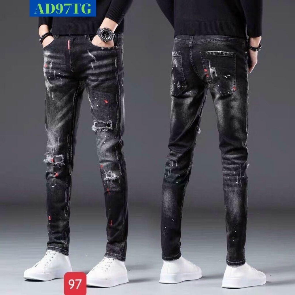 Quần jean nam tenji màu đen rách gối chất bò cao cấp co dãn 4 chiều cực đẹp, quần rin nam QDJ97 Nhiều mẫu mới