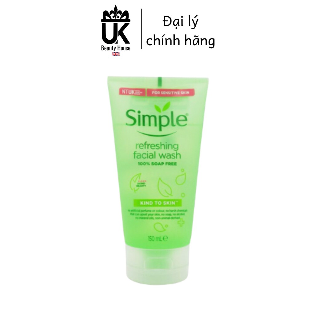 [Mã SKAMPUSH9 giảm 10% đơn 200K] Sữa Rửa Mặt Simple Gel Kind To Skin Refreshing Facial Wash Gel 150ml