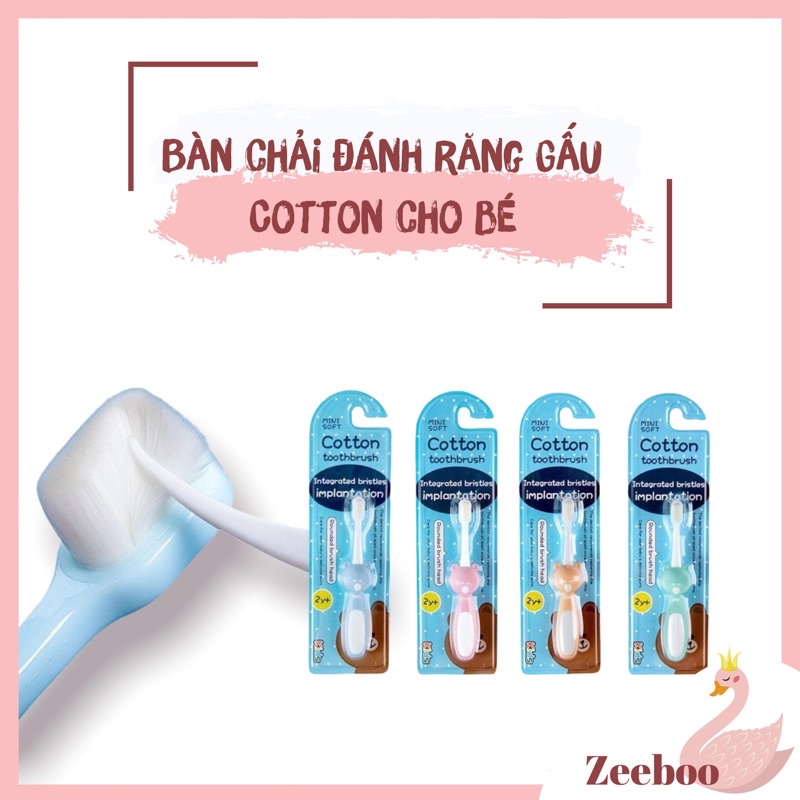 Bàn chải đánh răng cho bé hình gấu  Cotton toothbrush - sợi lông tơ siêu mềm mảnh - bảo vệ nướu cho trẻ - Zeeboo