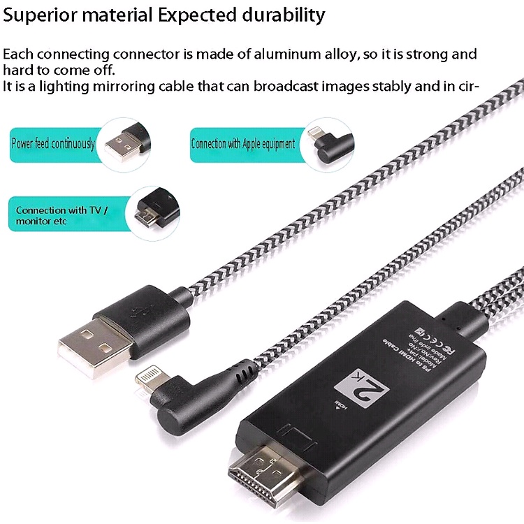 Cáp chuyển Lightning sang Tivi HD dây dù bền, chất lượng 2k