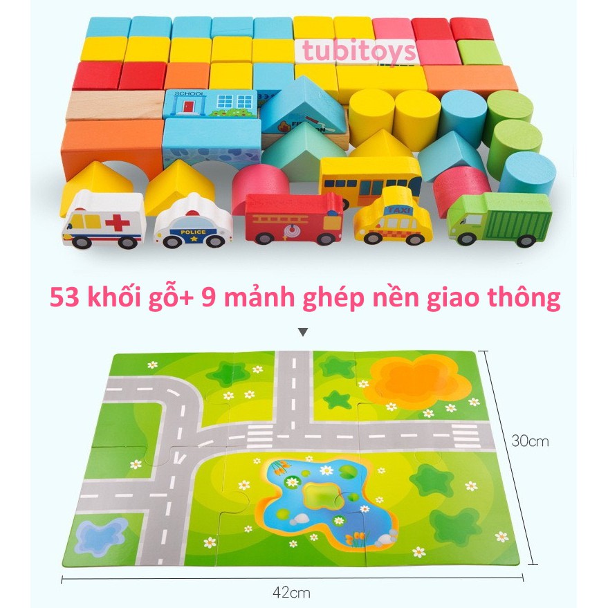 Bộ xếp hình lắp ráp gỗ thành phố của em TUBITOYS 62 chi tiết loại đẹp