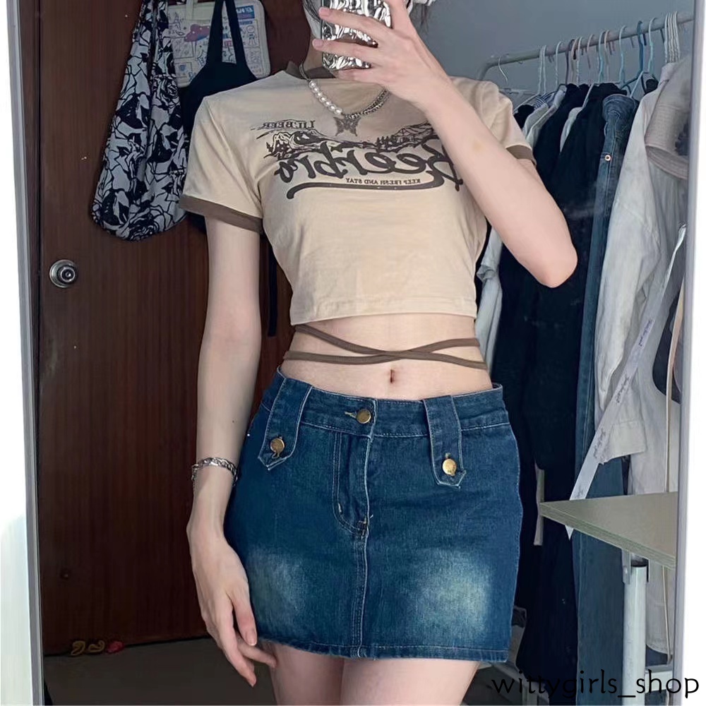 Wittygirls-áo Croptop Tay Ngắn Thời Trang Mùa Hè Cho Nữ