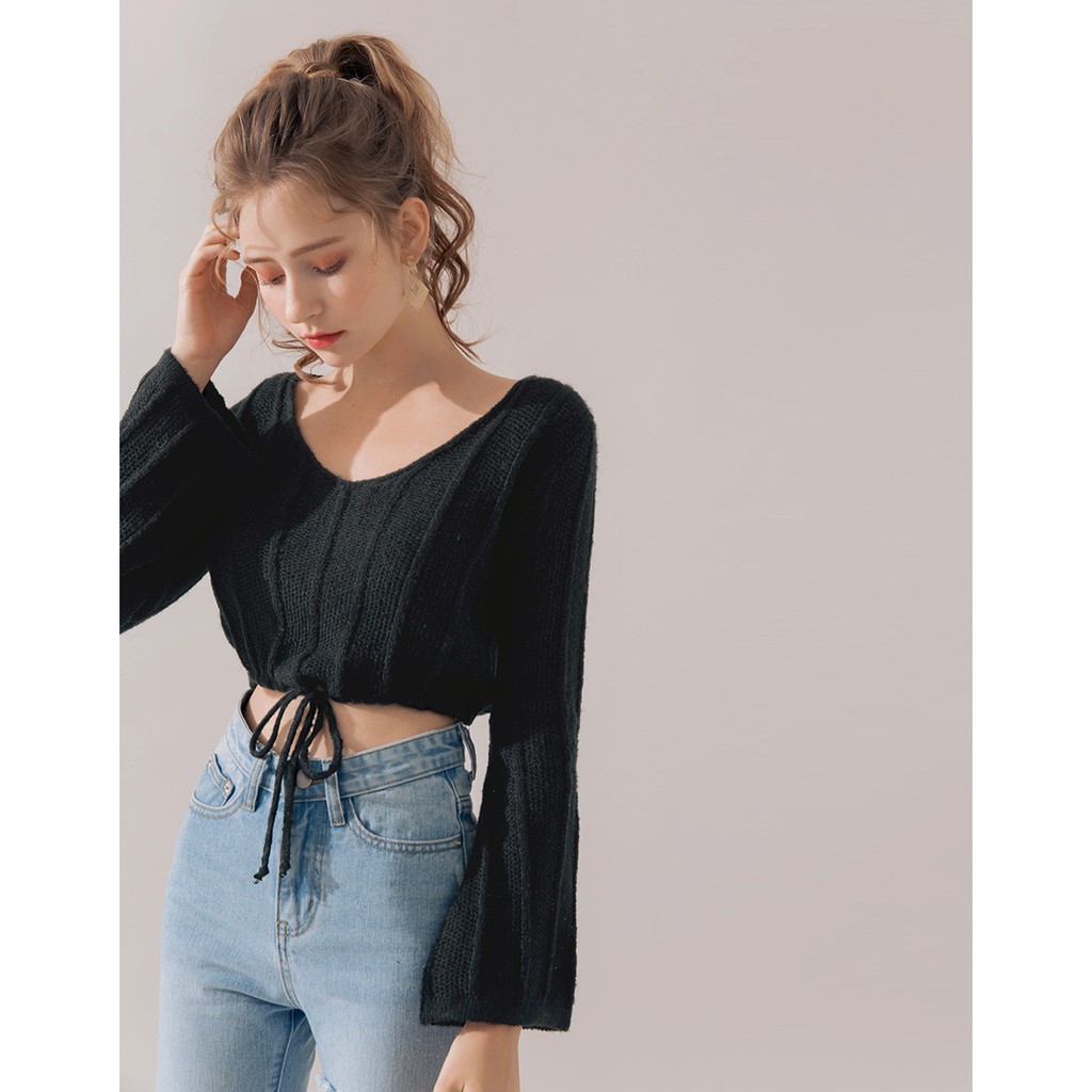 Áo len dệt gân tay loe dây rút eo nữ Air Space 2030112001 | BigBuy360 - bigbuy360.vn
