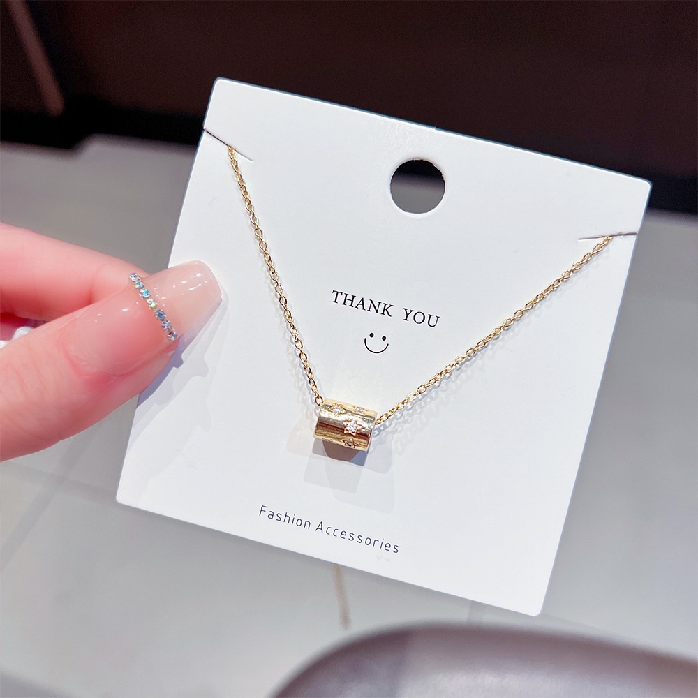 XiaoboACC Vòng cổ Thép Titan Mặt Ngôi Sao Đính Đá Zircon Thời Trang Cho Nữ - 38CM+6CM