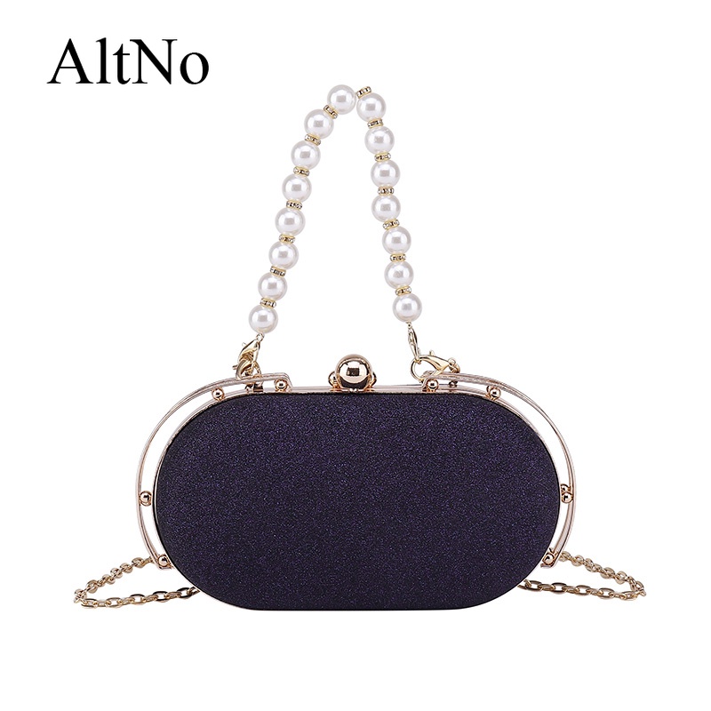 Túi Xách Đeo Vai BWBBTZ1121 Hình Oval Đính Ngọc Trai Phối Dây Xích Thời Trang Mùa Hè Cho Nữ