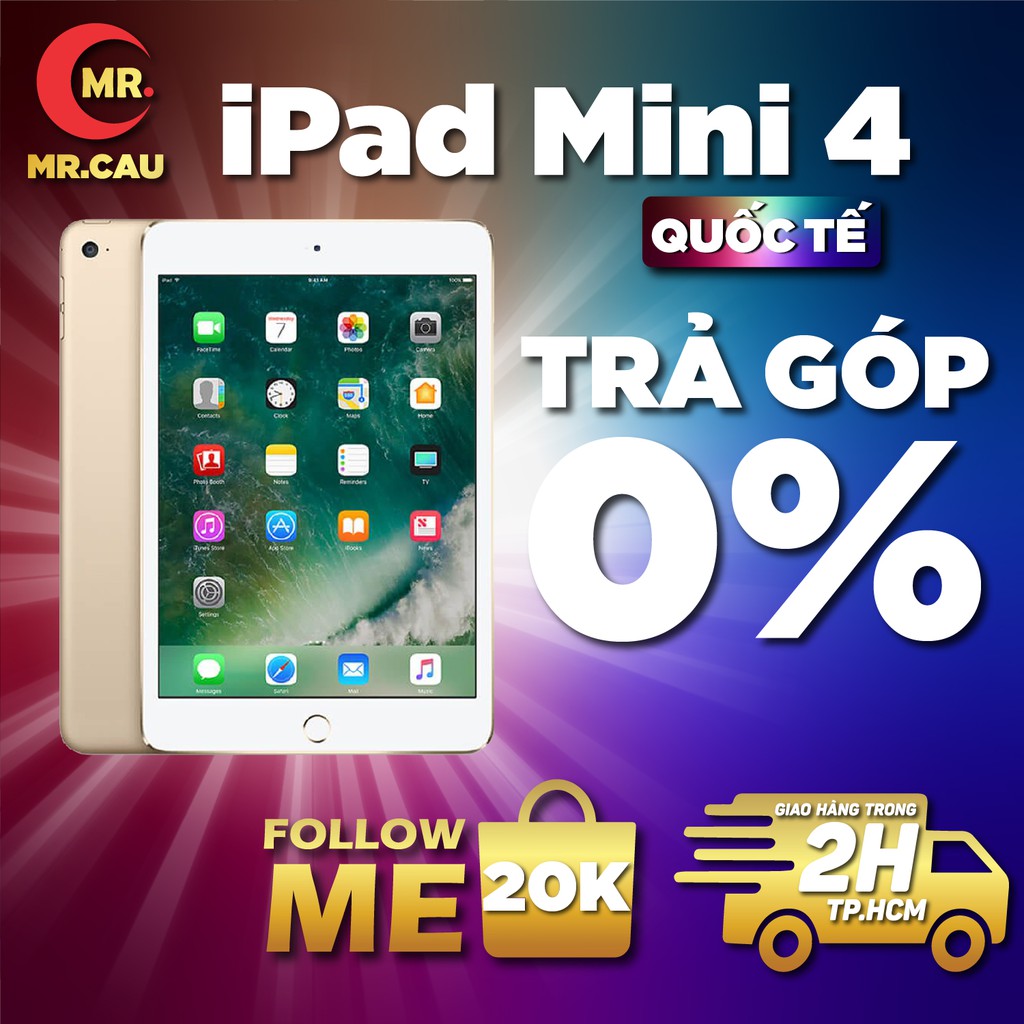 Máy tính bảng iPad Mini 4 16GB bản 4G + WIFI chính hãng Apple - NHƯ MỚI 99% - TẶNG: BỘ SẠC 12W + BAO DA