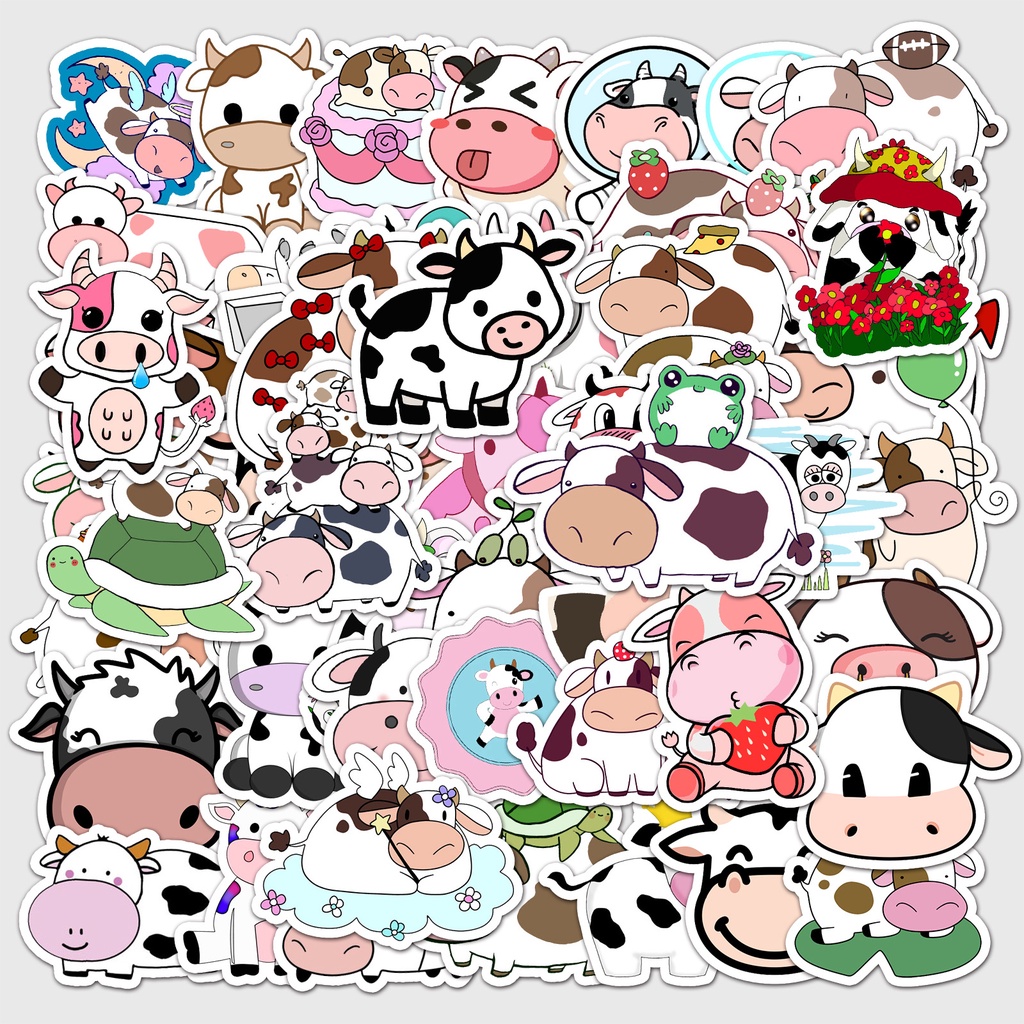 Set 50 sticker Bò Sữa dán mũ bảo hiểm nửa đầu, 3 phần 4, laptop, ván trượt chống nước Top Phượt