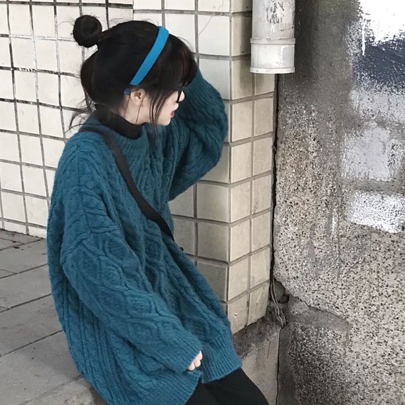 Áo Len Tay Dài Cổ Tròn Dáng Rộng Phong Cách Hàn Quốc Thời Trang Mới Cho Nữ