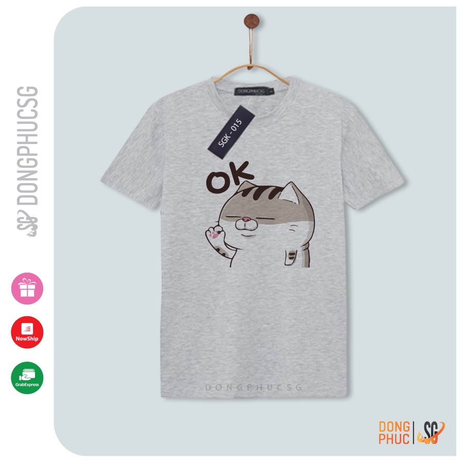 Áo thun hình mèo ami bụng bự mẫu OK form unisex nam nữ thun cotton mềm mịn màu xám SGK015X DONGPHUCSG