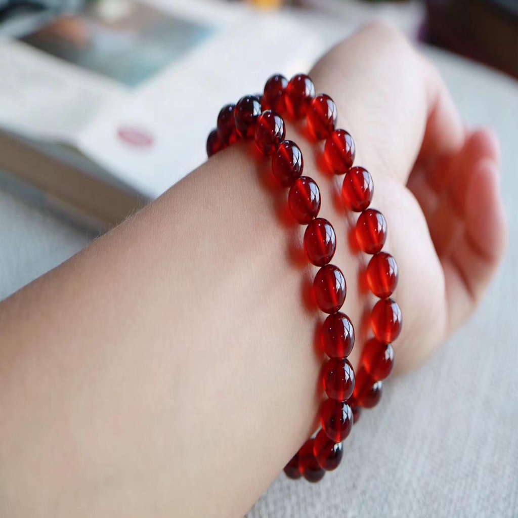 Vòng tay chuỗi hạt đá ngọc hồng lựu cỡ 6mm 7mm dành cho nam và nữ