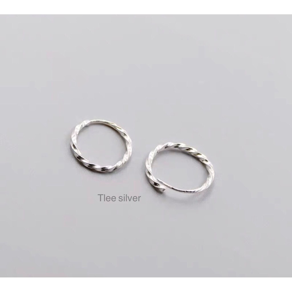 Khuyên tai bạc nữ TLEE xoắn phay chốt cài nhiều size lấp lánh TleeJewelry B0273