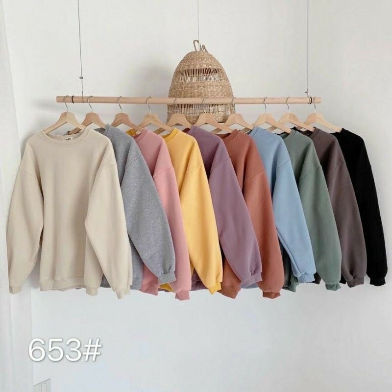 Áo nỉ trơn cổ tròn dài tay mặc đơn đôi nhóm by