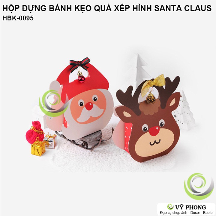 HỘP GIẤY ĐỰNG BÁNH KẸO QUÀ XẾP HÌNH ÔNG GIÀ NOEL VÀ TUẦN LỘC LÀM QUÀ LỄ GIÁNG SINH HBK-0095