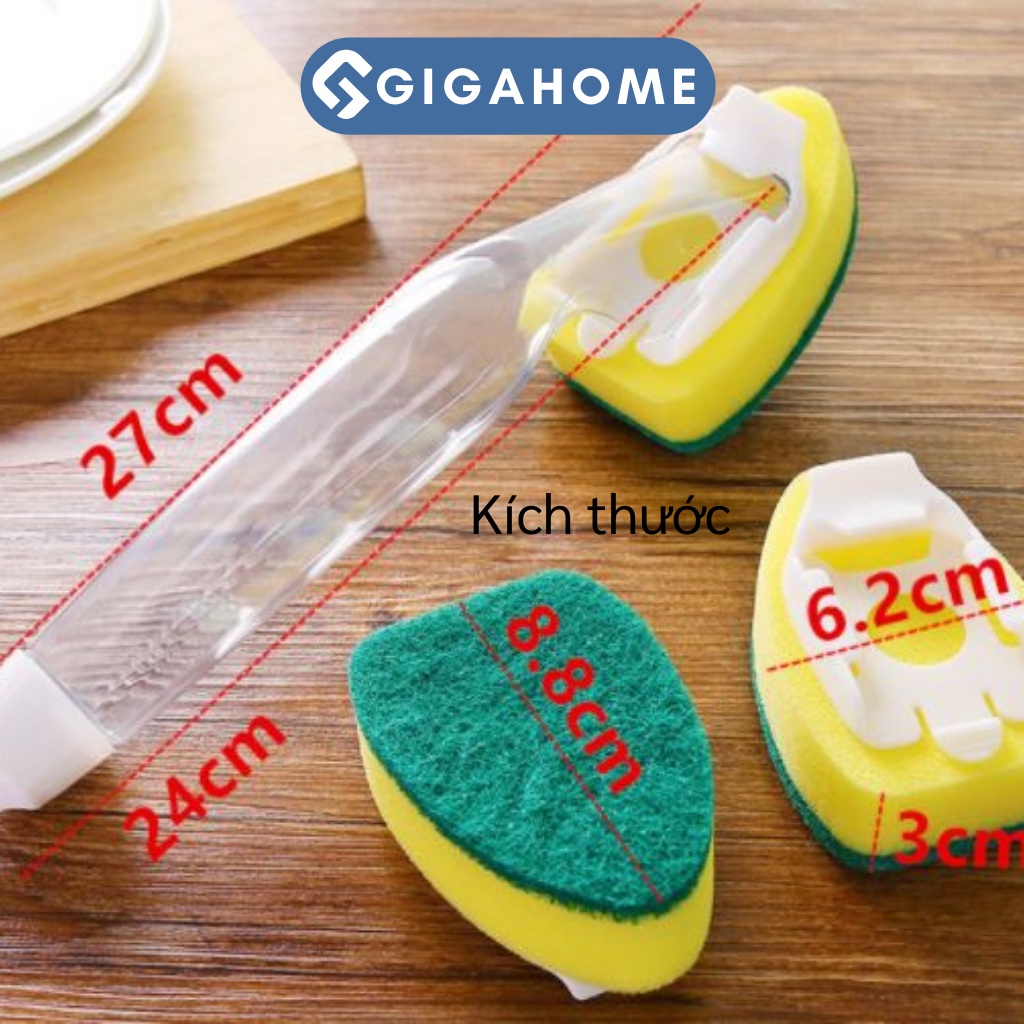 Cây Cọ Rửa Chén, Chà Nhà Bếp Có Ngăn Đựng Xà Phòng Cán Dài GIGAHOME Kèm Mút 7251