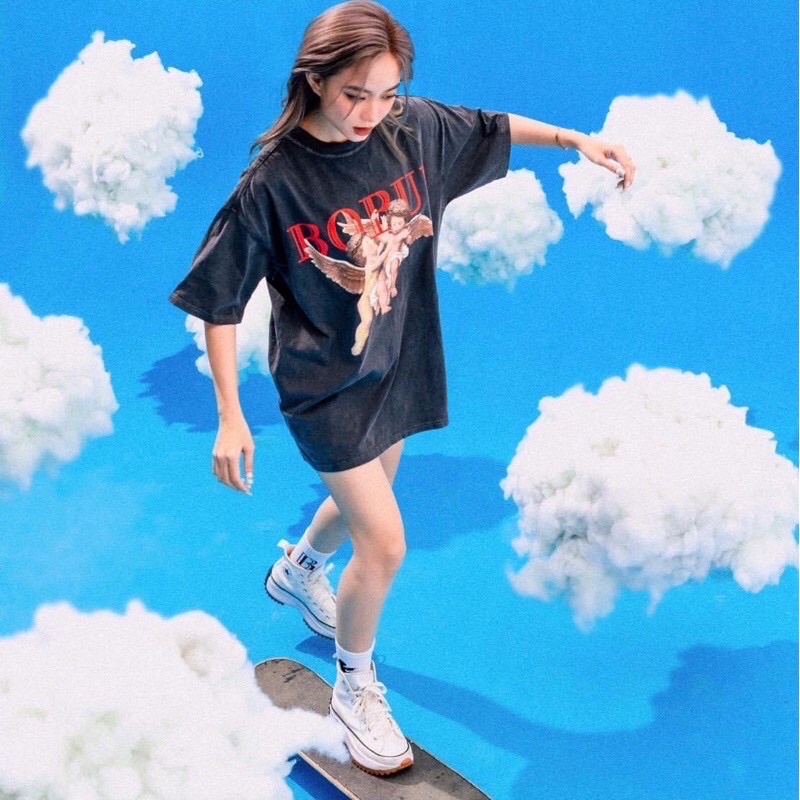 BOBUI 2ANGELS BOBUI LOGO/ WASHED BLACK