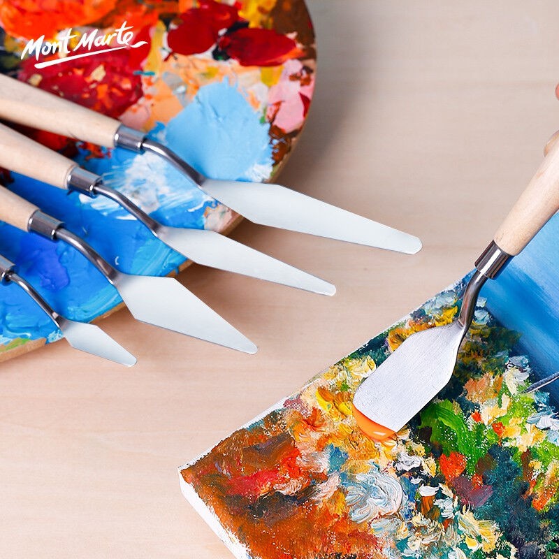 [Hỏa Tốc HCM] Bộ 5 Bay Trộn Màu Thép Không Gỉ Mont Marte - Studio Palette Knife Set 5pce - Stainless - MAPK0002