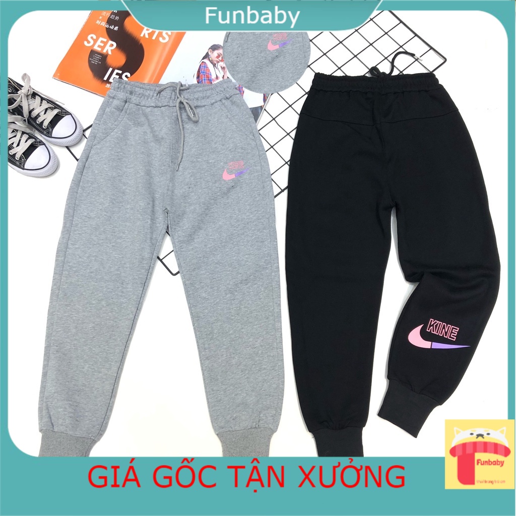 Quần nỉ cho bé 4-9 tuổi in logo, Quần ống rộng dáng thể thao bé gái dày dặn không bai xù